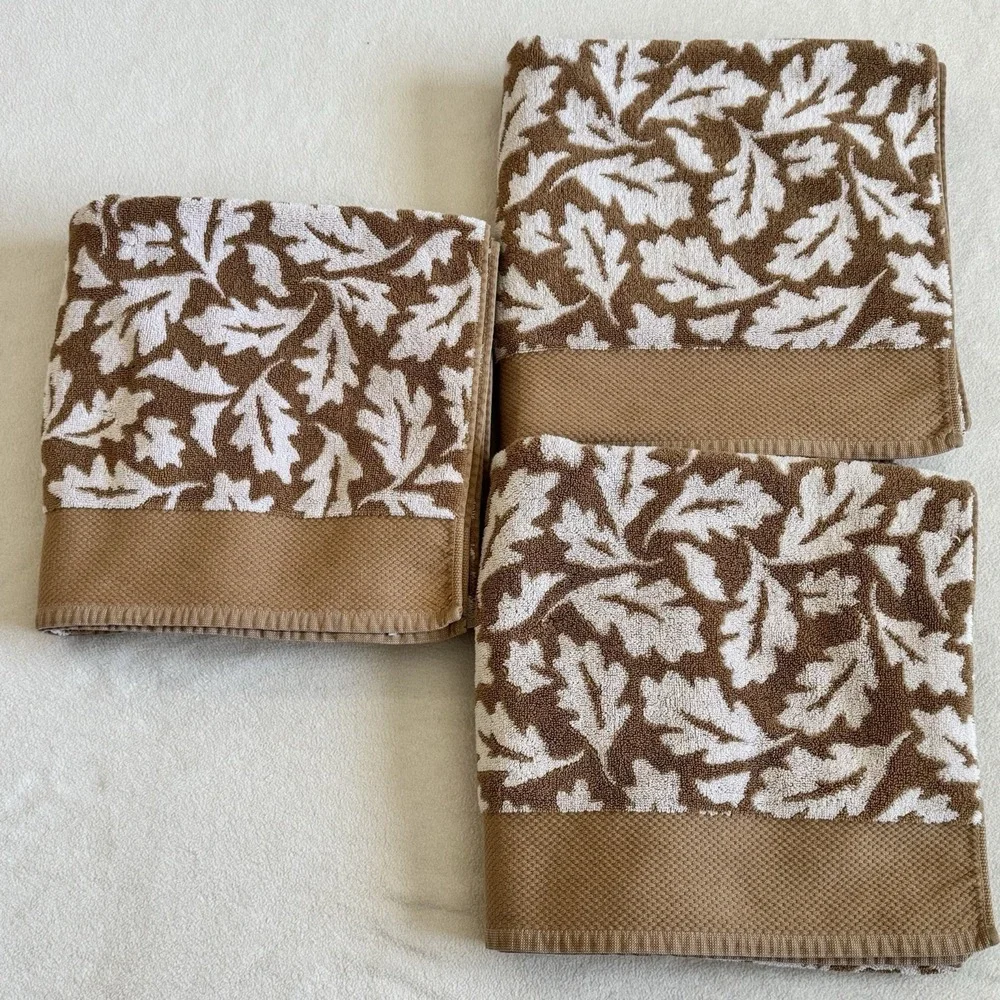 Eddie Bauer Home 3 Bath Towels Brown Oak Leaf Cotton Lodge Cabin Bath Set‎
